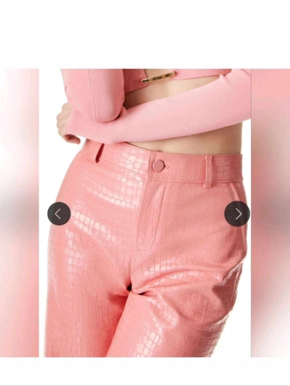Alice + Olivia Pink Croc-Embossed Wide-Leg Pants Size 6 - Picture 6 of 13